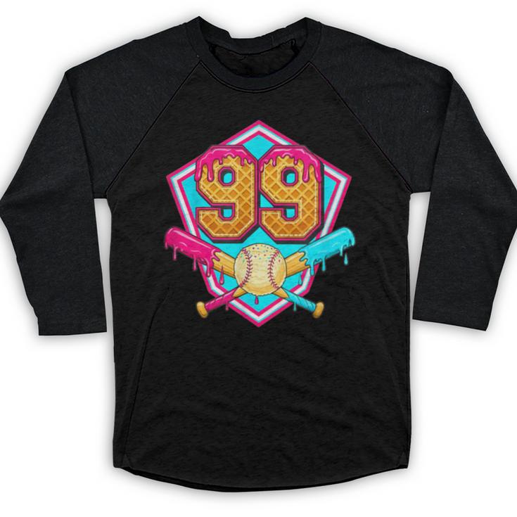 Baseball Drip Jersey Number 99 For Players & 99th Birthday Baseball Raglan Shirt
