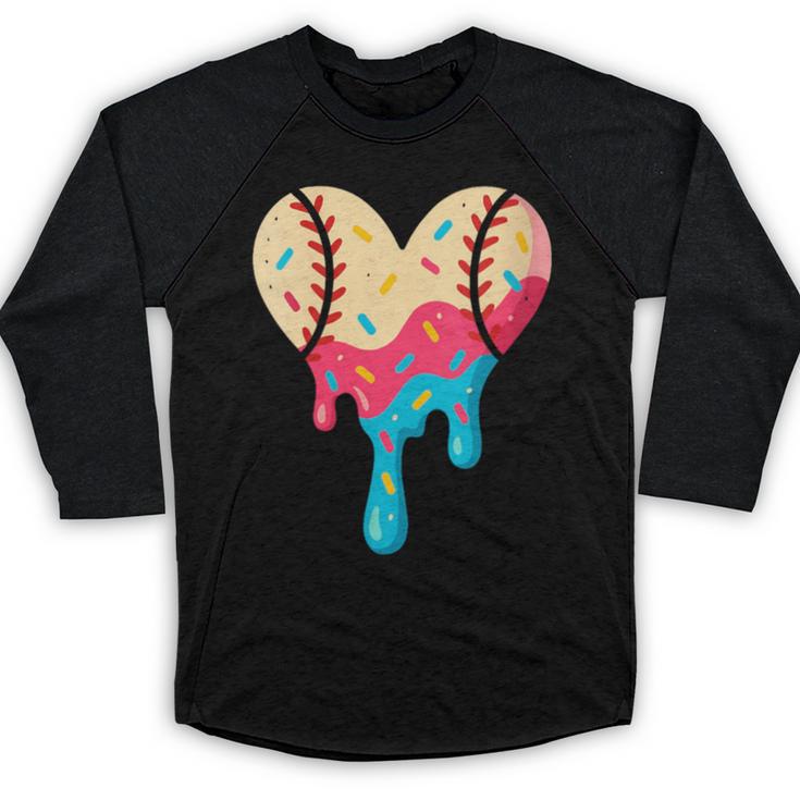 Baseball Drip Melting Ice Cream Baseball Heart Boys Girls Baseball Raglan Shirt