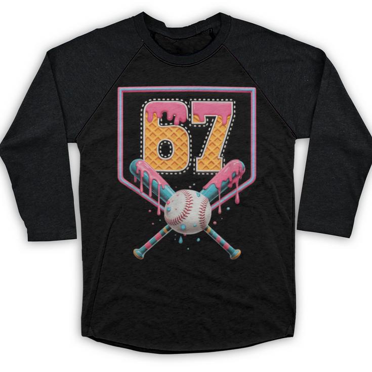 Baseball Drip Number 67 Fun Six Seven 6 7 Meme Baseball Raglan Shirt