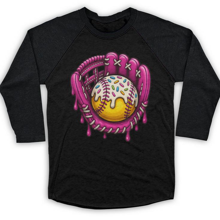 Baseball Drip Pink Glove Respect The Drip Youth Boys Girls Baseball Raglan Shirt