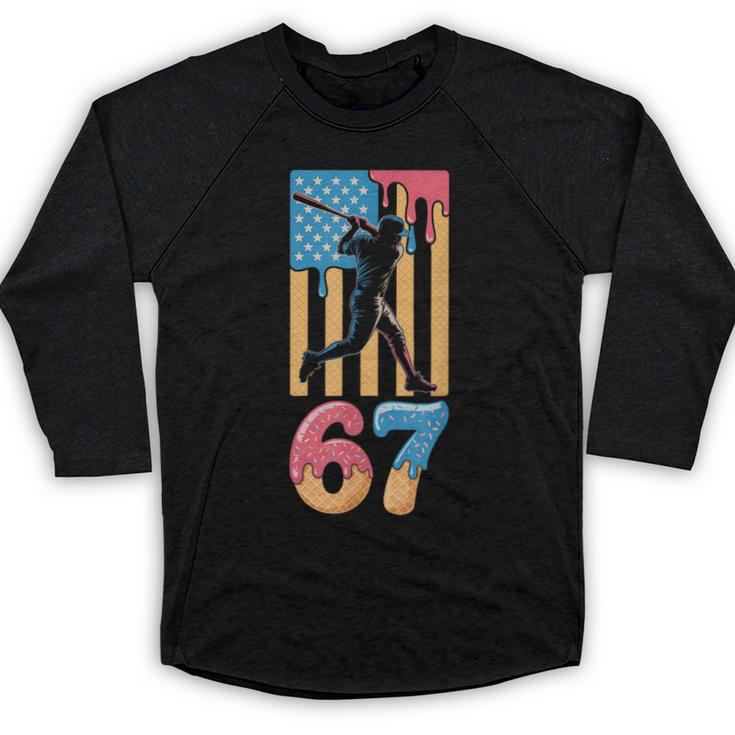 Baseball Drip USA Flag 67 Player 67th Birthday Ice Cream 67 Baseball Raglan Shirt
