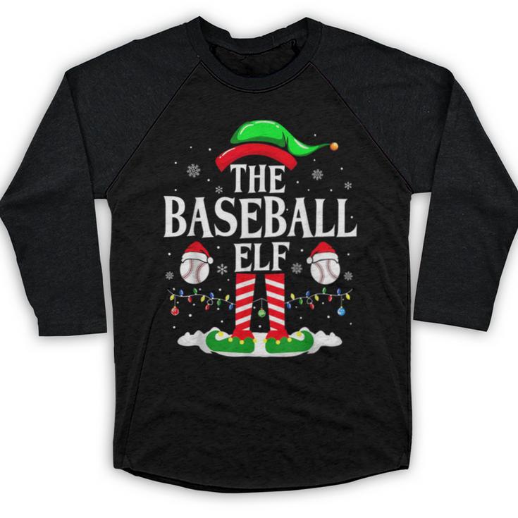 The Baseball Elf Christmas Sport Lovers Xmas Elf Baseball Raglan Shirt
