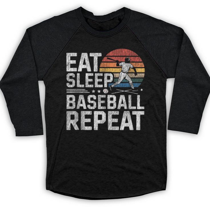 Baseball Fan Vintage Retro Eat Sleep Baseball Repeat Baseball Raglan Shirt