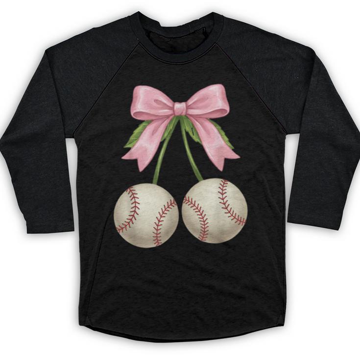 Baseball Girls Women Coquette Pink Bow Baseball Baseball Raglan Shirt