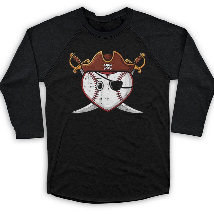 Baseball Heart Pirate Hat Crossed Swords Men Boys Kids Youth Baseball Raglan Shirt