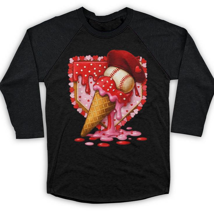 Baseball Heart Valentine Baseball Ice Cream Drip Boys Girls Baseball Raglan Shirt