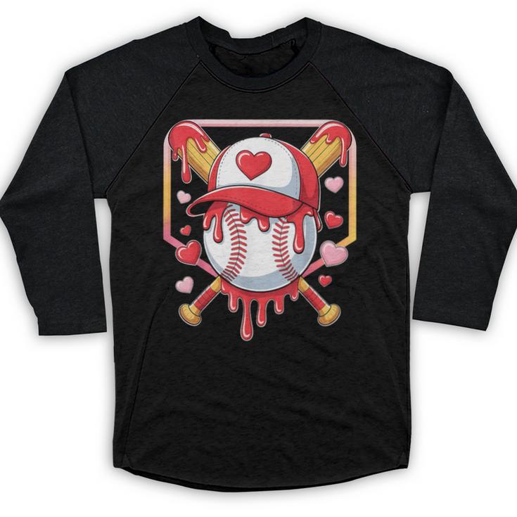 Baseball Heart Valentines Day Baseball Ice Cream Drip Boys Baseball Raglan Shirt