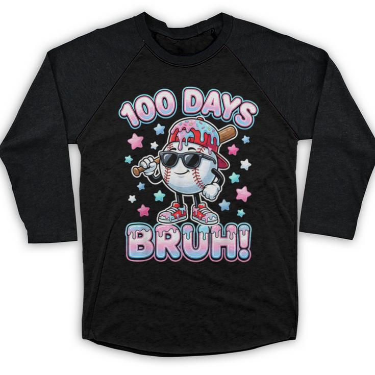 Baseball Ice Cram Drip 100 Days Of School 100th Boys Youth Baseball Raglan Shirt