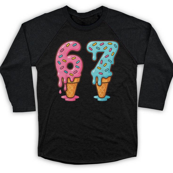 Baseball Ice Cream Drip 6 7 Kids 67 Birthday Baseball Raglan Shirt