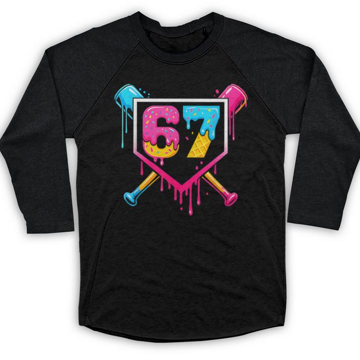 Baseball Ice Cream Drip 67 Meme Six Seven 67th Birthday Baseball Raglan Shirt