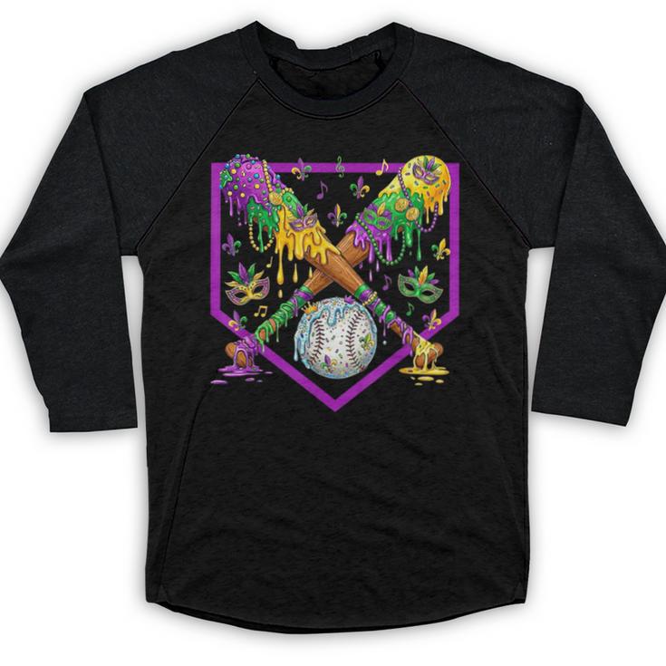 Baseball Ice Cream Drip Boys Mardi Gras Carnival Party Mask Baseball Raglan Shirt