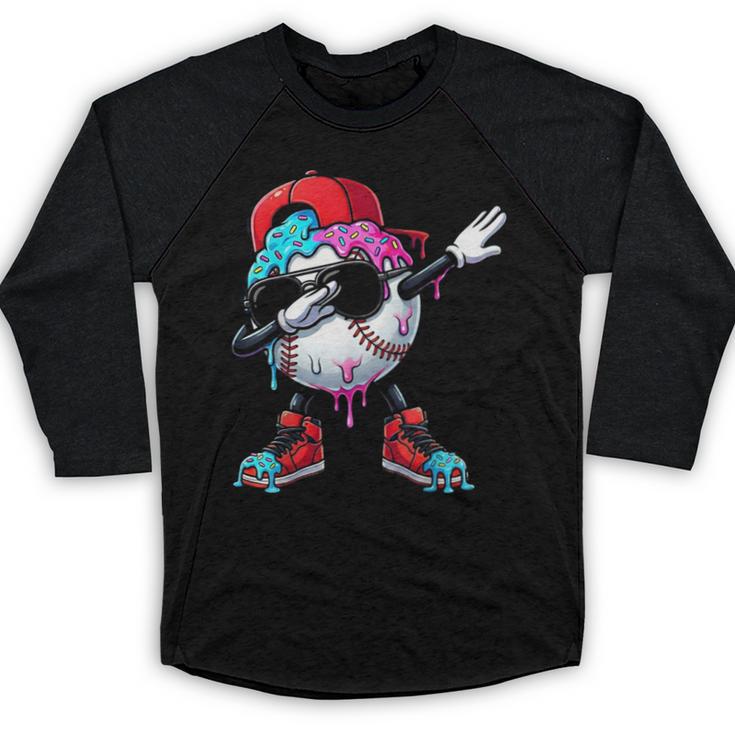 Baseball Ice Cream Drip Dabbing Sports Sprinkles For Boys Baseball Raglan Shirt