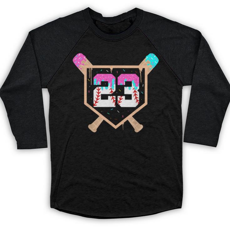 Baseball Ice Cream Drip Number 23 Player 23rd Birthday Baseball Raglan Shirt