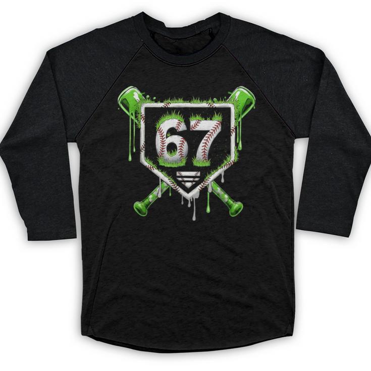Baseball Ice Cream Drip Number 67 Player 67th Birthday Kids Baseball Raglan Shirt