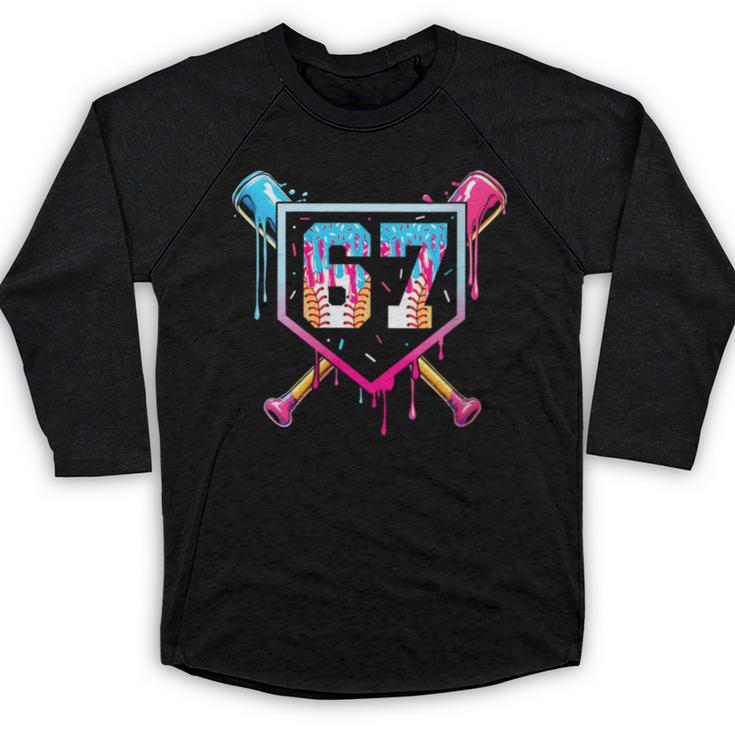 Baseball Ice Cream Drip Number 67 Player 67th Birthday Baseball Raglan Shirt