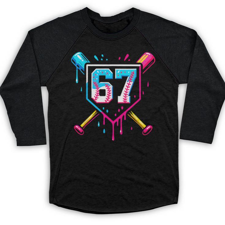 Baseball Ice Cream Drip Number 67 Player 67th Birthday 67 Baseball Raglan Shirt