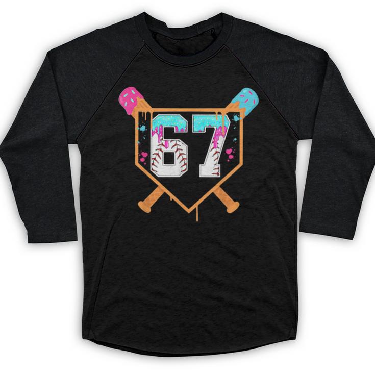 Baseball Ice Cream Drip Number 67 Player Six Seven Meme 6 7 Baseball Raglan Shirt