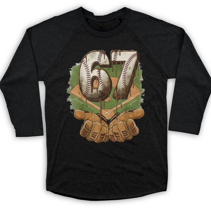 Baseball Ice Cream Drip Number 67 Playground Player 67th Baseball Raglan Shirt