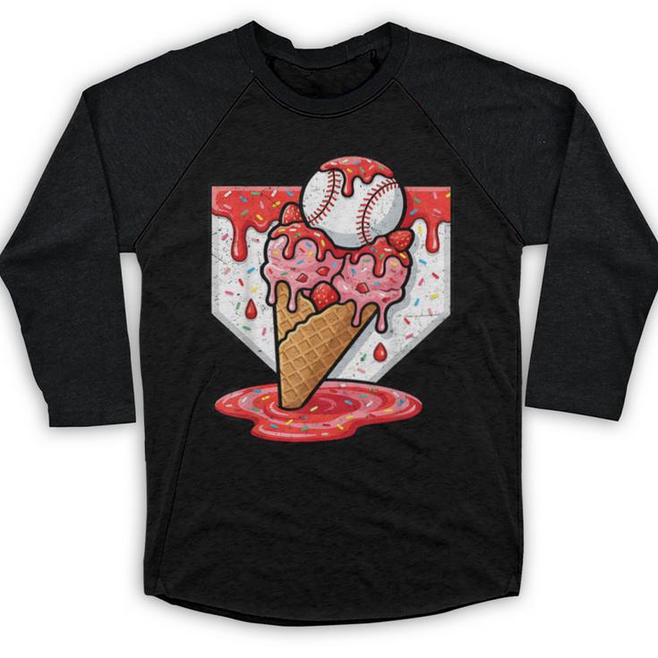 Baseball Ice Cream Drip Baseball Strawberry For Youth Red Baseball Raglan Shirt