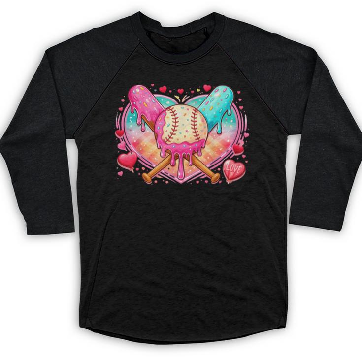 Baseball Ice Cream Drip Style Melt Ice Cream Youth Boys Baseball Raglan Shirt