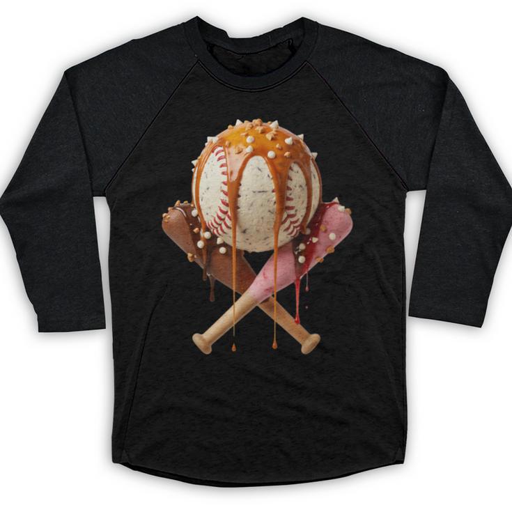 Baseball Ice Cream Drip Style Melting Ice Cream Youth Teen Baseball Raglan Shirt