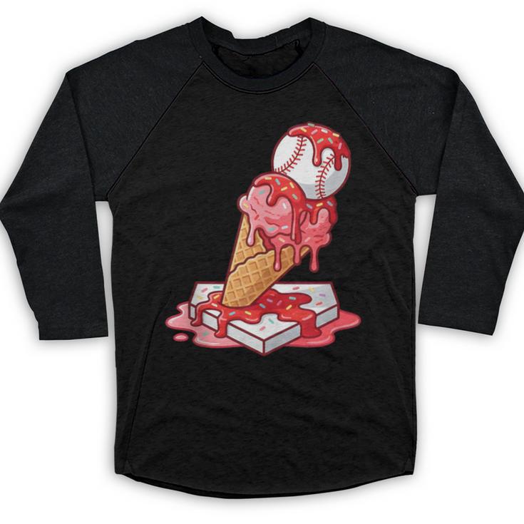 Baseball Ice Cream Drip Youth Strawberry Baseball Red Baseball Raglan Shirt