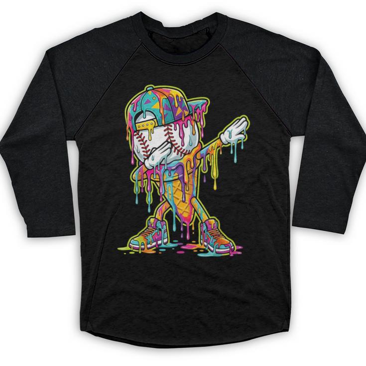 Baseball Ice Cream Dripping Dabbing Baseball Drip Baseball Raglan Shirt