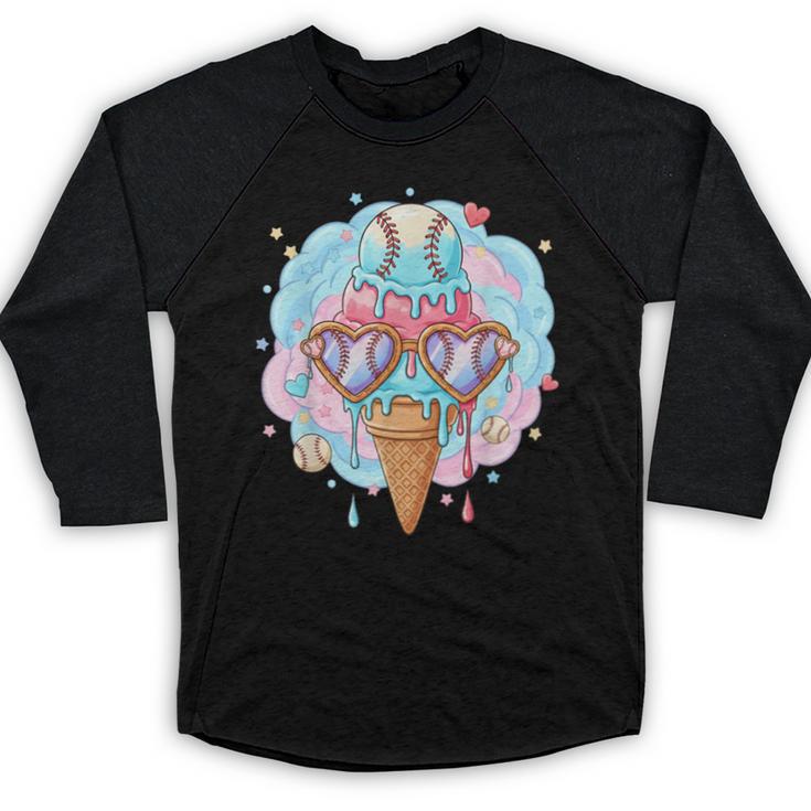 Baseball Ice Cream Heart Sunglasses Youth Boys Valentine Baseball Raglan Shirt