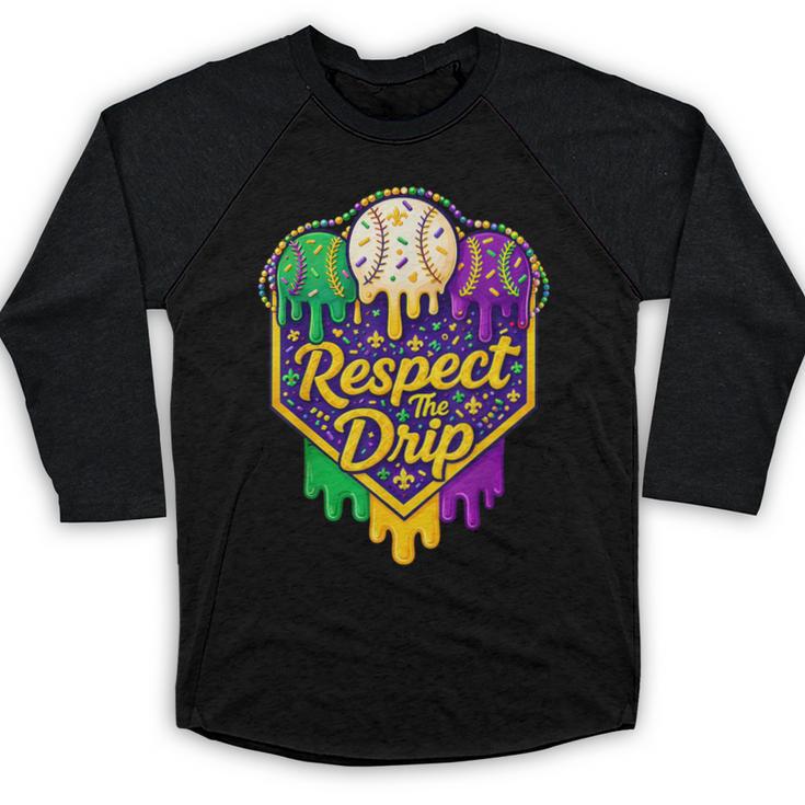 Baseball Ice Cream Respect The Drip Mardi Gras Carnival Boys Baseball Raglan Shirt