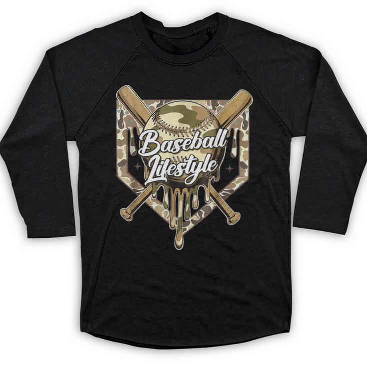 Baseball Life Lifestyle Home Plate Camo Ice Cream Drip Kids Baseball Raglan Shirt