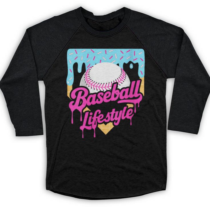 Baseball Life Lifestyle Home Plate Ice Cream Drip Men Boys Baseball Raglan Shirt