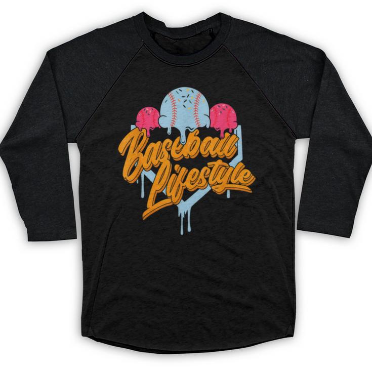Baseball Lifestyle Home Plate Ice Cream Drip Men Boys Kids Baseball Raglan Shirt
