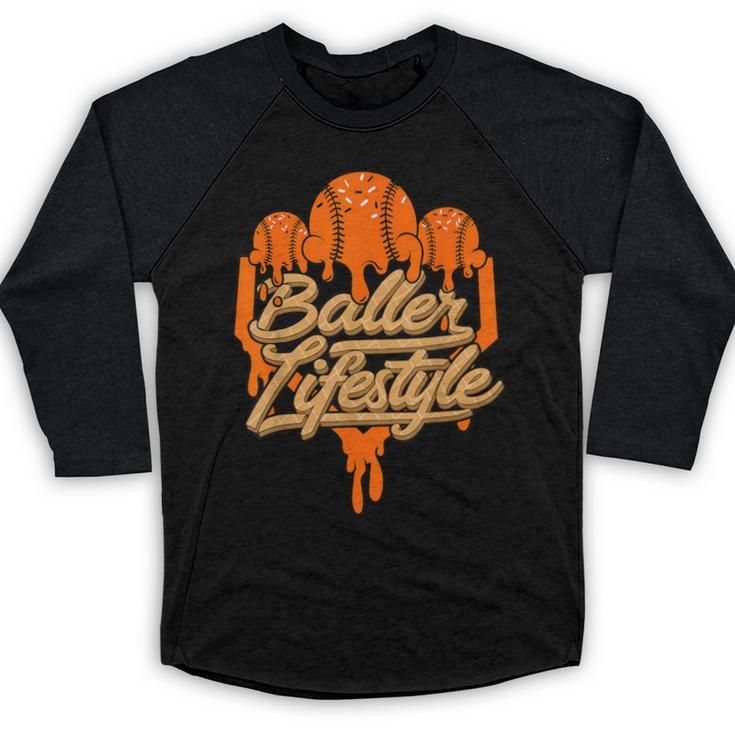Baseball Lifestyle Home Plate Orange Ice Cream Drip Men Boys Baseball Raglan Shirt