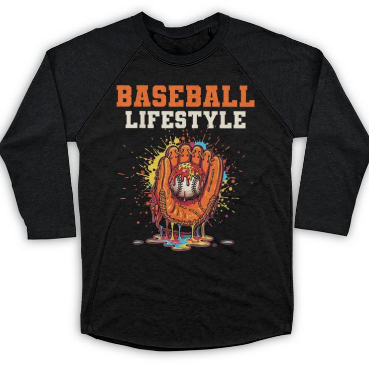 Baseball Lifestyle Ice Cream Drip Baseball Glove Crossed Bat Baseball Raglan Shirt