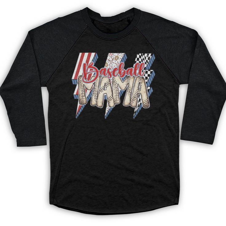 Baseball Mama Lightning Bolt Checkered Varsity Mother's Day Baseball Raglan Shirt