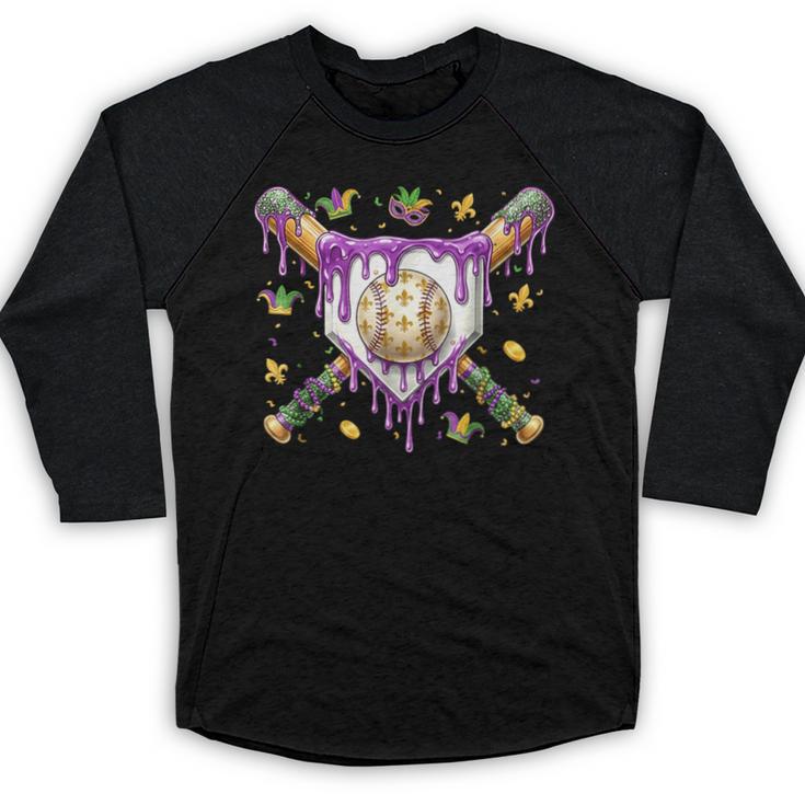 Baseball Mardi Gras Carnival Party Mask Ice Cream Drip Boys Baseball Raglan Shirt