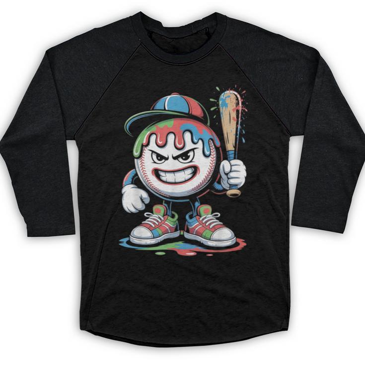 Baseball Mascot Attitude Graffiti Splash Bat Cap Baseball Raglan Shirt