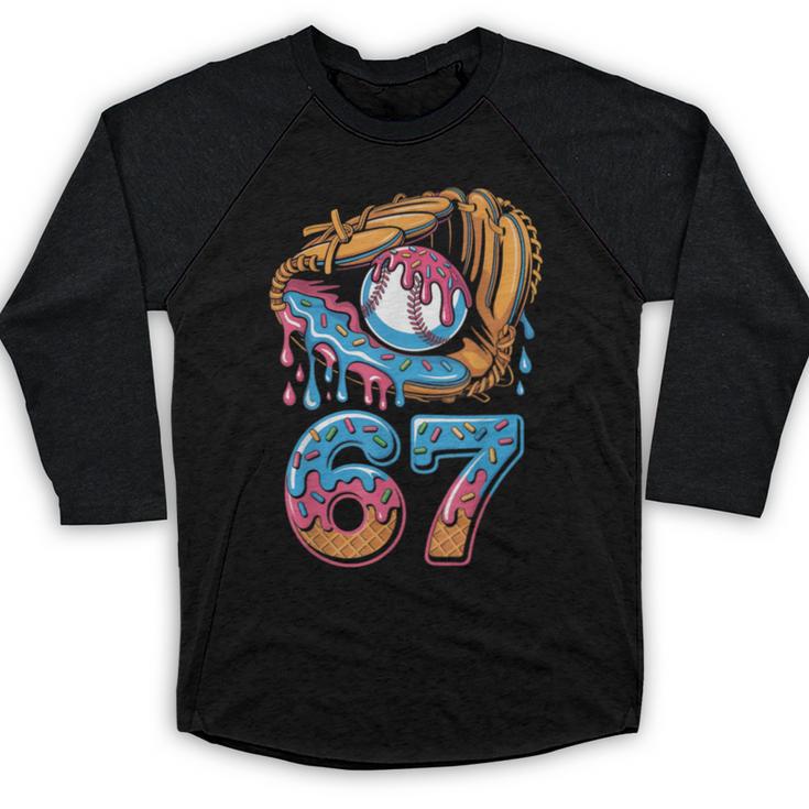 Baseball Player 67 Number 67th Sports Ice Cream Drip Baseball Raglan Shirt
