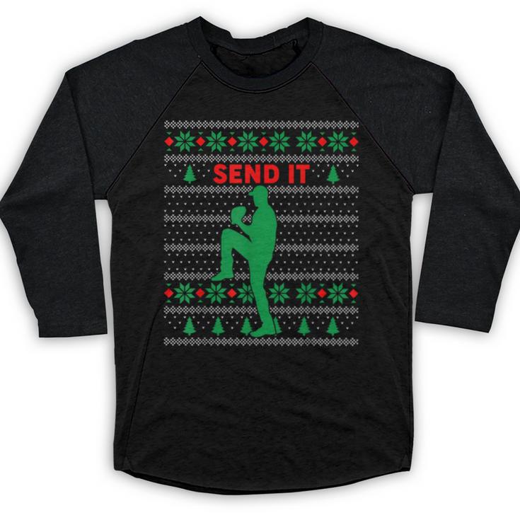 Baseball Player Christmas Pajama Send It Xmas PJs Boys Baseball Raglan Shirt