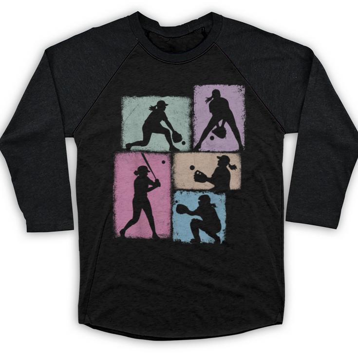 Baseball Player Collage Women Kids Coach Youth Girl Baseball Raglan Shirt