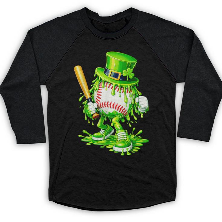 Baseball Player Ice Cream Drip Shamrocks St Patrick's Day Baseball Raglan Shirt