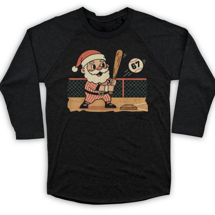 Baseball Santa 67 Christmas Xmas Boys Retro Baseball Raglan Shirt