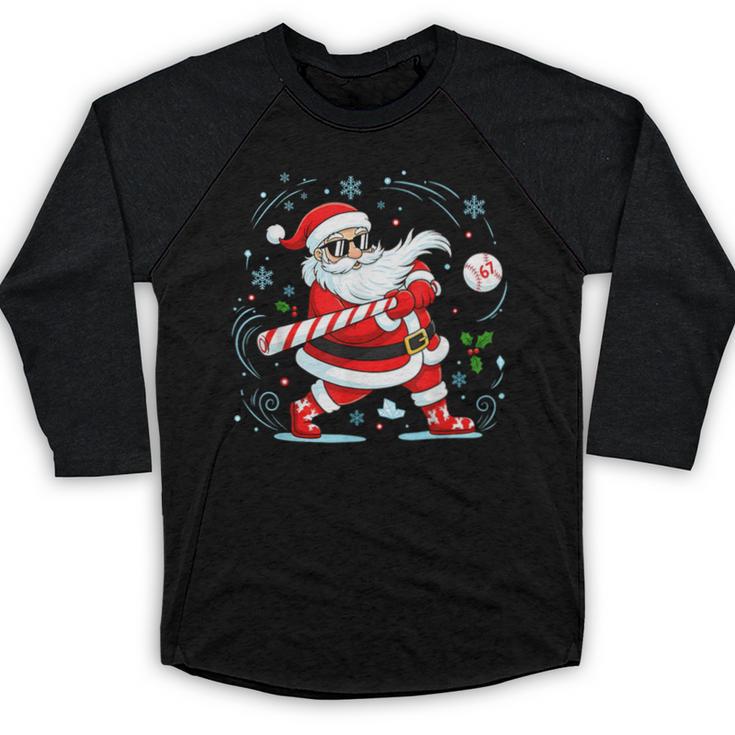 Baseball Santa 67 Christmas Xmas Pajamas Boys Kid Baseball Raglan Shirt