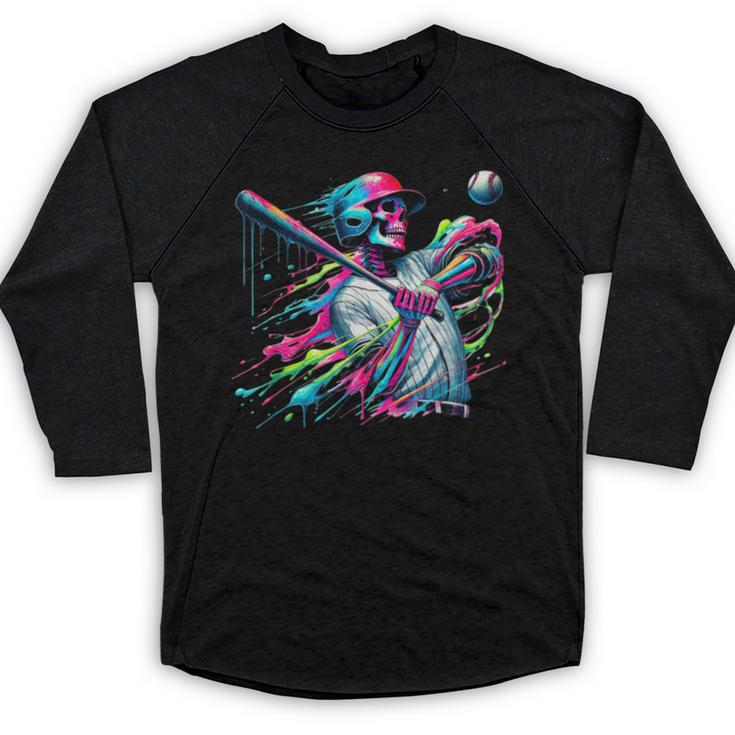 Baseball Skeleton Ice Cream Drip Baseball Boys Youth Baseball Raglan Shirt
