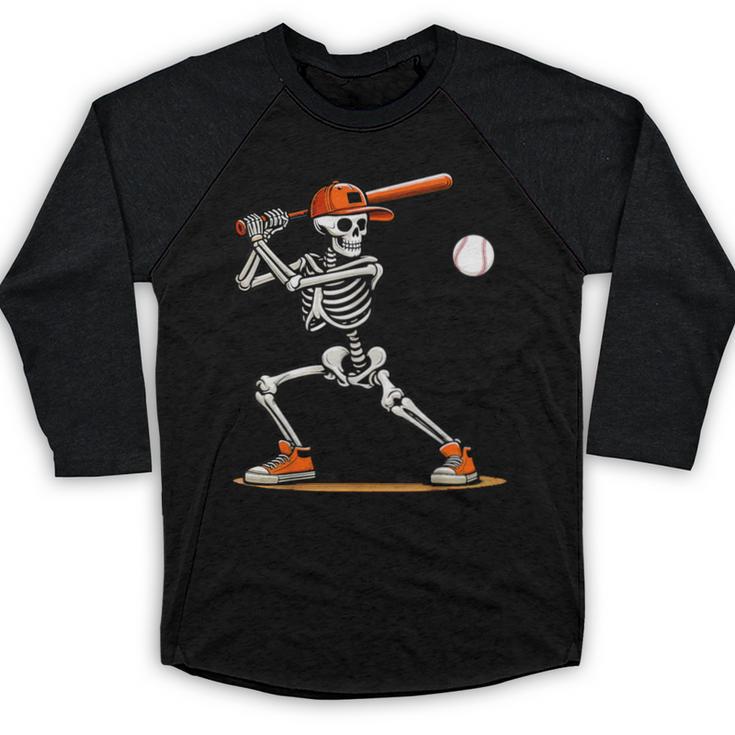 Baseball Skeleton Spooky Boys Halloween Baseball Player Baseball Raglan Shirt
