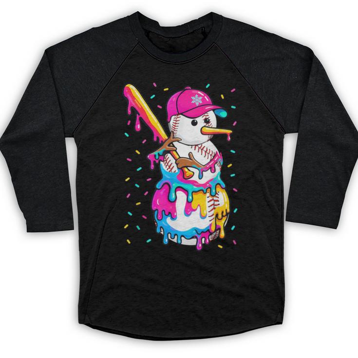 Baseball Snowman Drip Christmas Baseball Boys Men Kids Baseball Raglan Shirt