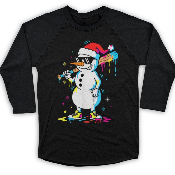 Baseball Snowman Drip Cool Christmas Men Boys Girls Baseball Raglan Shirt