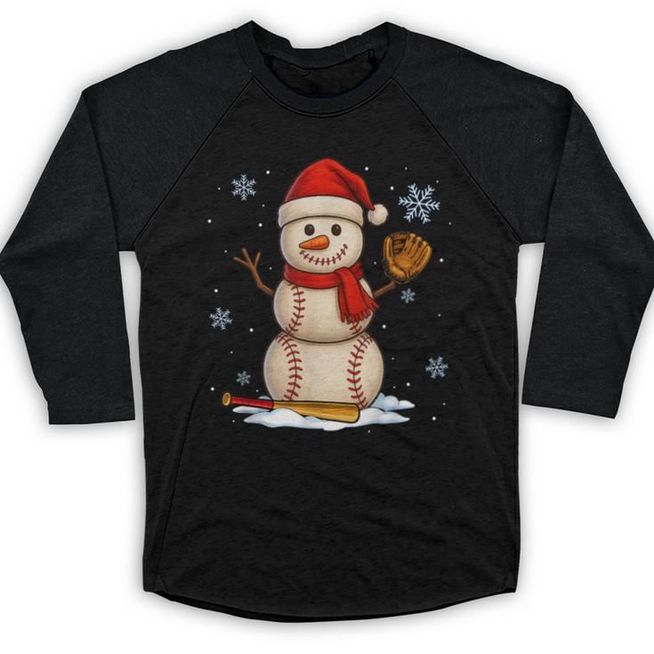Baseball Snowman Merry Christmas Holiday Sports Xmas Pajamas Baseball Raglan Shirt