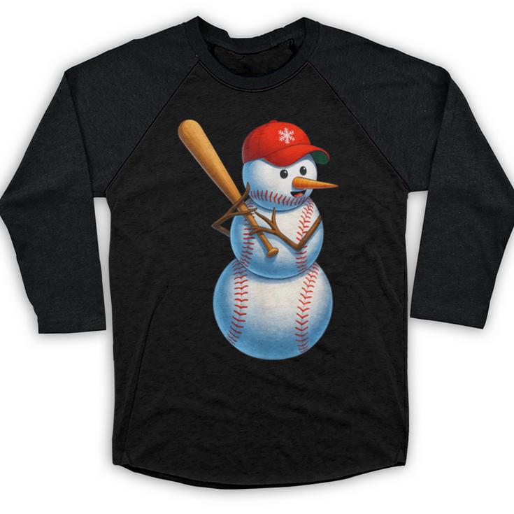 Baseball Snowman Merry Christmas Xmas Pajamas Men Women Kids Baseball Raglan Shirt