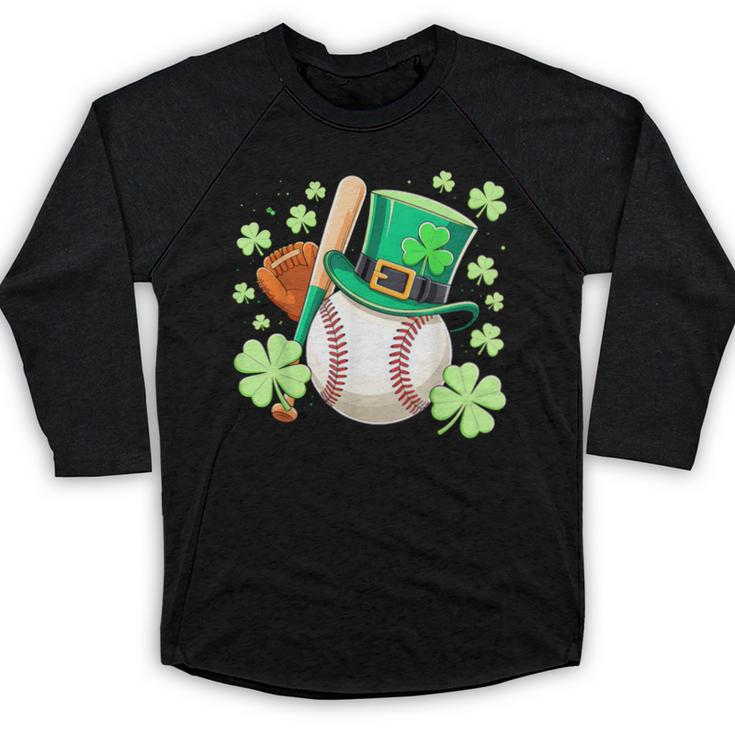 Baseball St Patricks Day Lucky Baseball Player Shamrock Baseball Raglan Shirt